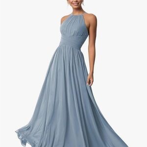 Elegant Blue Halter Maxi Dress